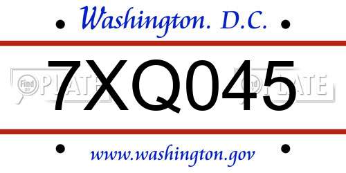 7XQ045 District Of Columbia License Plate