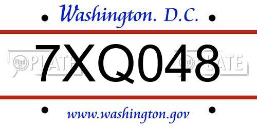 7XQ048 District Of Columbia License Plate