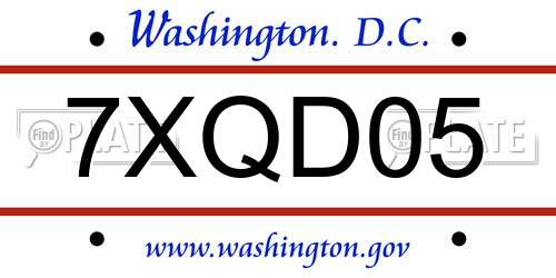 7XQD05 District Of Columbia License Plate