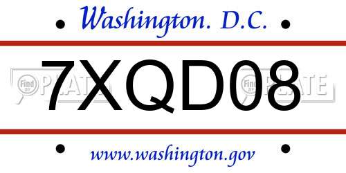 7XQD08 District Of Columbia License Plate