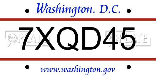7XQD45 District Of Columbia License Plate