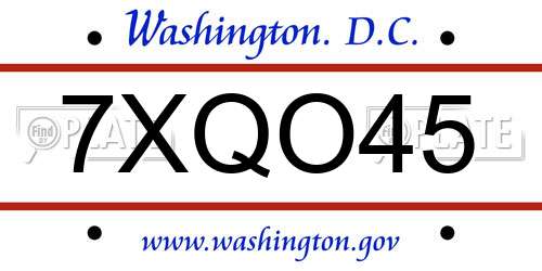 7XQO45 District Of Columbia License Plate