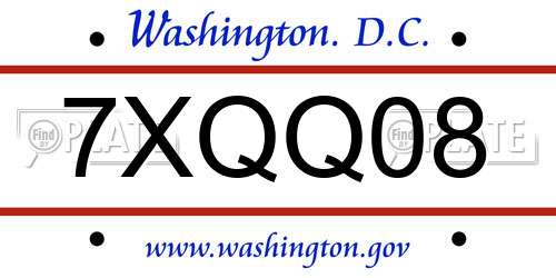7XQQ08 District Of Columbia License Plate