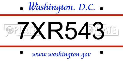 7XR543 District Of Columbia License Plate