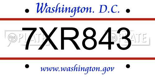 7XR843 District Of Columbia License Plate