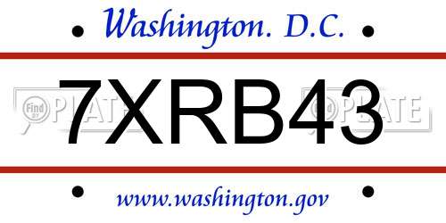 7XRB43 District Of Columbia License Plate