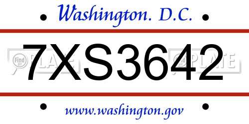 7XS3642 District Of Columbia License Plate