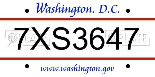 7XS3647 District Of Columbia License Plate