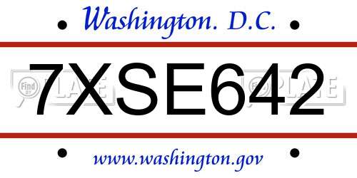 7XSE642 District Of Columbia License Plate