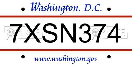 7XSN374 District Of Columbia License Plate