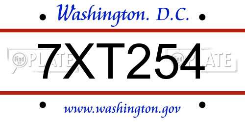 7XT254 District Of Columbia License Plate