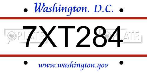 7XT284 District Of Columbia License Plate
