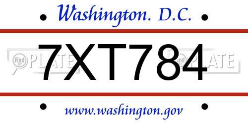 7XT784 District Of Columbia License Plate