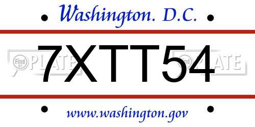7XTT54 District Of Columbia License Plate