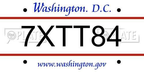 7XTT84 District Of Columbia License Plate