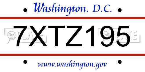 7XTZ195 District Of Columbia License Plate