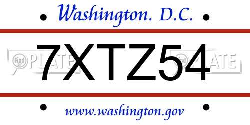 7XTZ54 District Of Columbia License Plate