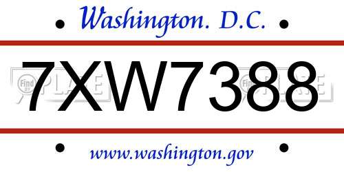 7XW7388 District Of Columbia License Plate