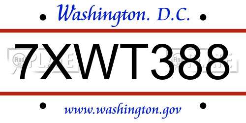 7XWT388 District Of Columbia License Plate