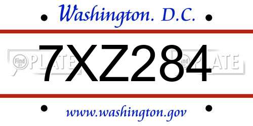 7XZ284 District Of Columbia License Plate