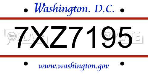 7XZ7195 District Of Columbia License Plate