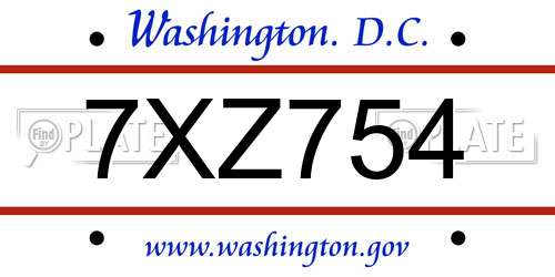 7XZ754 District Of Columbia License Plate