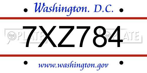 7XZ784 District Of Columbia License Plate