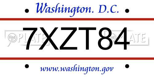 7XZT84 District Of Columbia License Plate