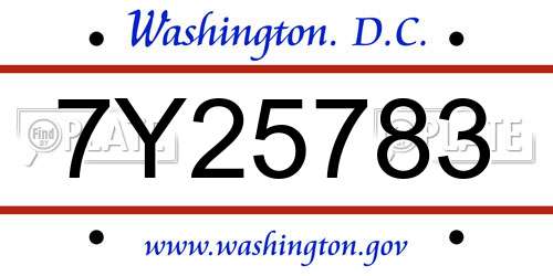 7Y25783 District Of Columbia License Plate