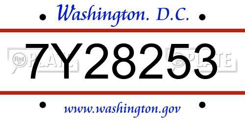 7Y28253 District Of Columbia License Plate