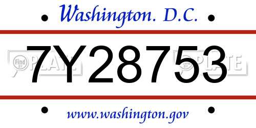 7Y28753 District Of Columbia License Plate