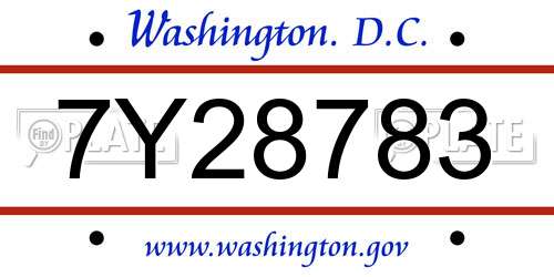 7Y28783 District Of Columbia License Plate