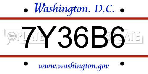 7Y36B6 District Of Columbia License Plate