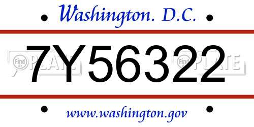 7Y56322 District Of Columbia License Plate
