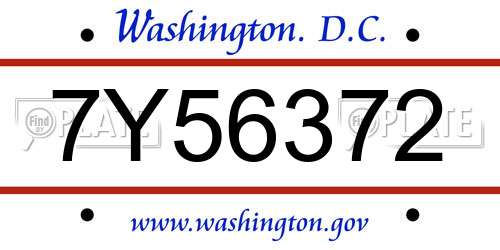 7Y56372 District Of Columbia License Plate