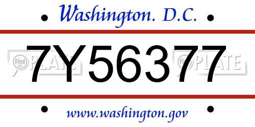 7Y56377 District Of Columbia License Plate