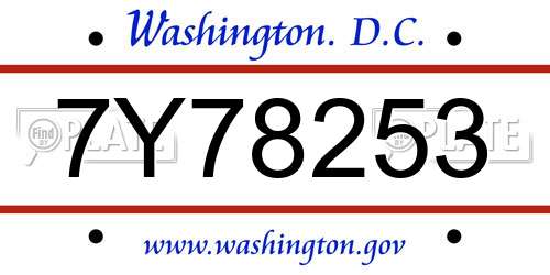7Y78253 District Of Columbia License Plate