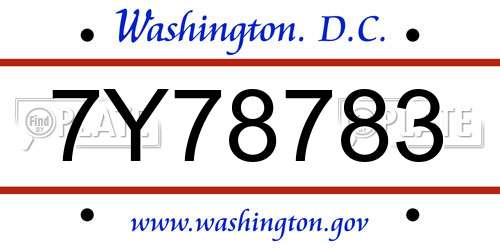 7Y78783 District Of Columbia License Plate
