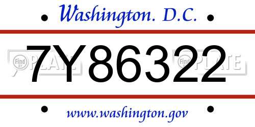 7Y86322 District Of Columbia License Plate