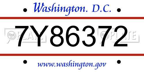 7Y86372 District Of Columbia License Plate