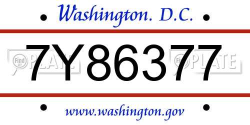 7Y86377 District Of Columbia License Plate