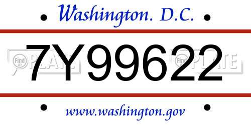 7Y99622 District Of Columbia License Plate