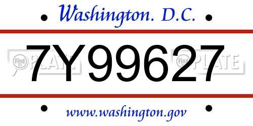 7Y99627 District Of Columbia License Plate