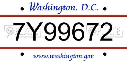 7Y99672 District Of Columbia License Plate