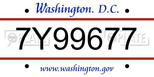 7Y99677 District Of Columbia License Plate