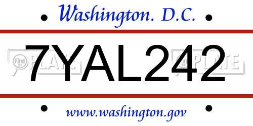 7YAL242 District Of Columbia License Plate