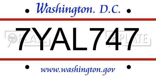 7YAL747 District Of Columbia License Plate