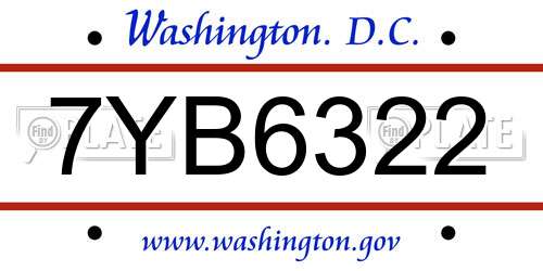 7YB6322 District Of Columbia License Plate