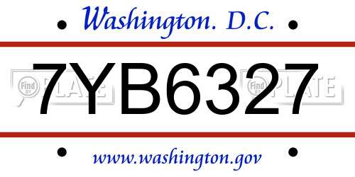 7YB6327 District Of Columbia License Plate