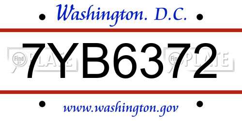 7YB6372 District Of Columbia License Plate